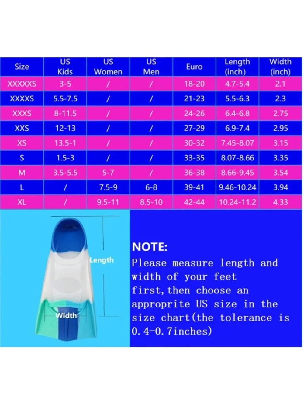 Size XS (US Kids 13.5-1) Silicon Swimming Training Fin for Kids, Non Slip - Blue
